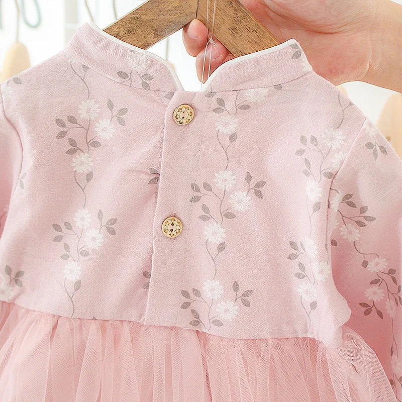 Одежда в китайском стиле для маленьких девочек Осеннее детское Сетчатое платье