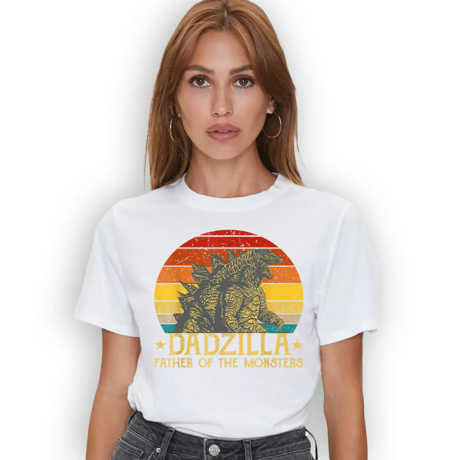 

Funny Dad Shirt,Dadzilla Father Of The Monsters Retro Vintage Sunset T-Shirt