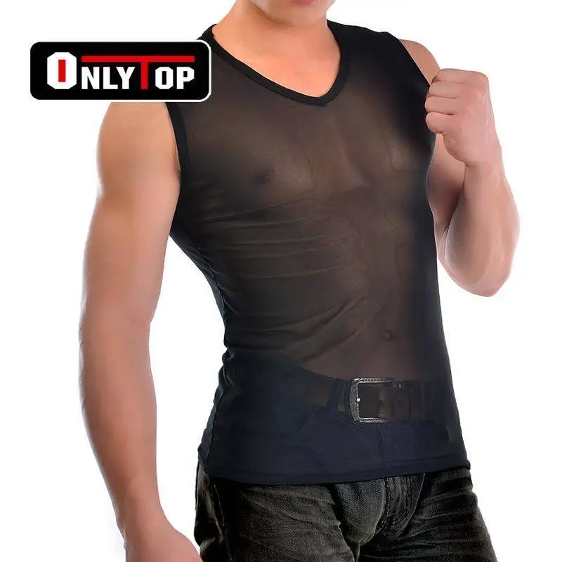 

Casual Undershirt Men's Transparent T Shirt Sexy Mesh See Through Tops Tees Man Tight Singlet Gay Thin Shaper Male Undershirts