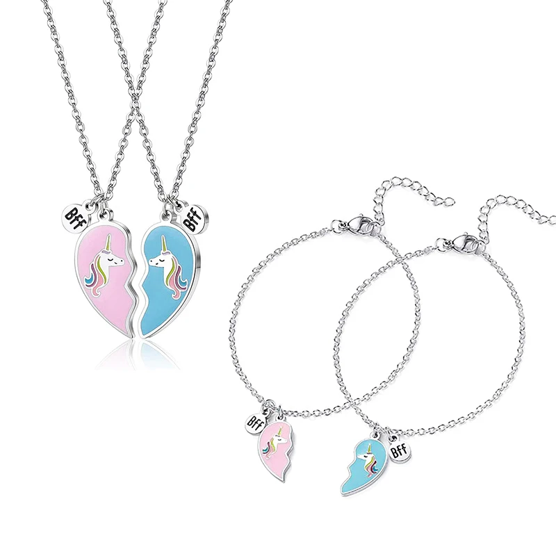 Ожерелье с подвеской в виде сердца и единорога для женщин девочек 2 шт./компл. |