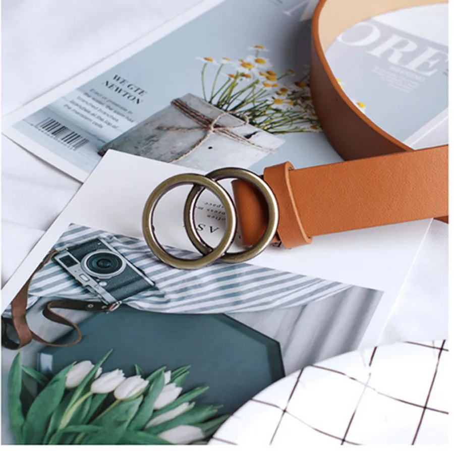 2019 Роскошный Модный корейский ремень с круглой пряжкой Женский Повседневный