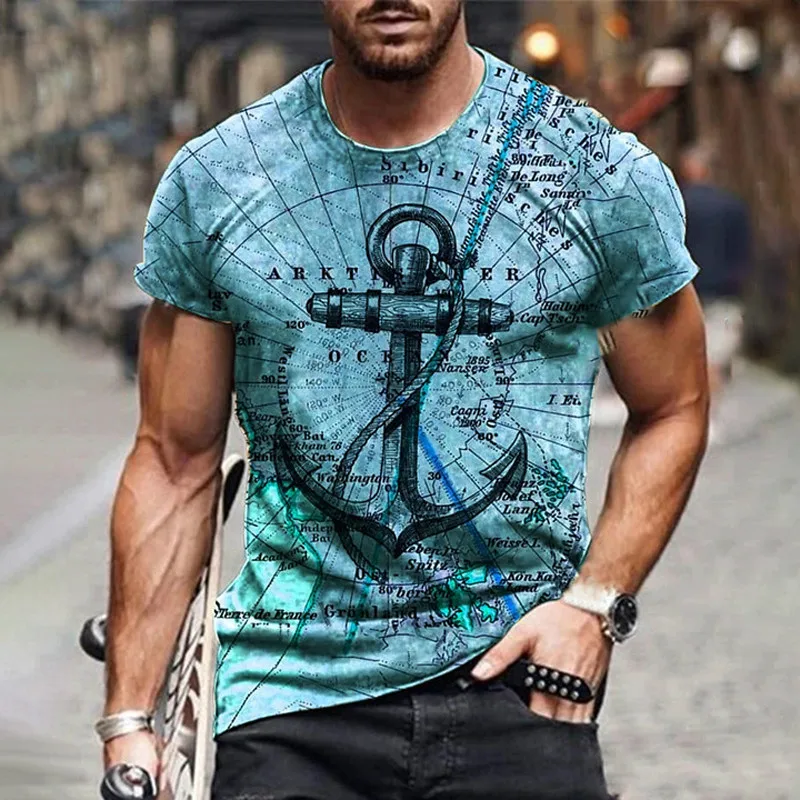 

Men's map 3D printing T-shirt casual oversized O-neck short-sleeved streetwear summer loose clothes new in 2021