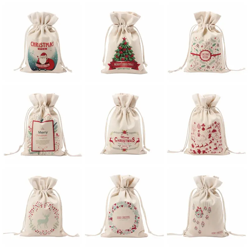 

1Pc Christmas Candy Bags Large CapacityCanvas Santa Sack Drawstring Bags Xmas Decoration