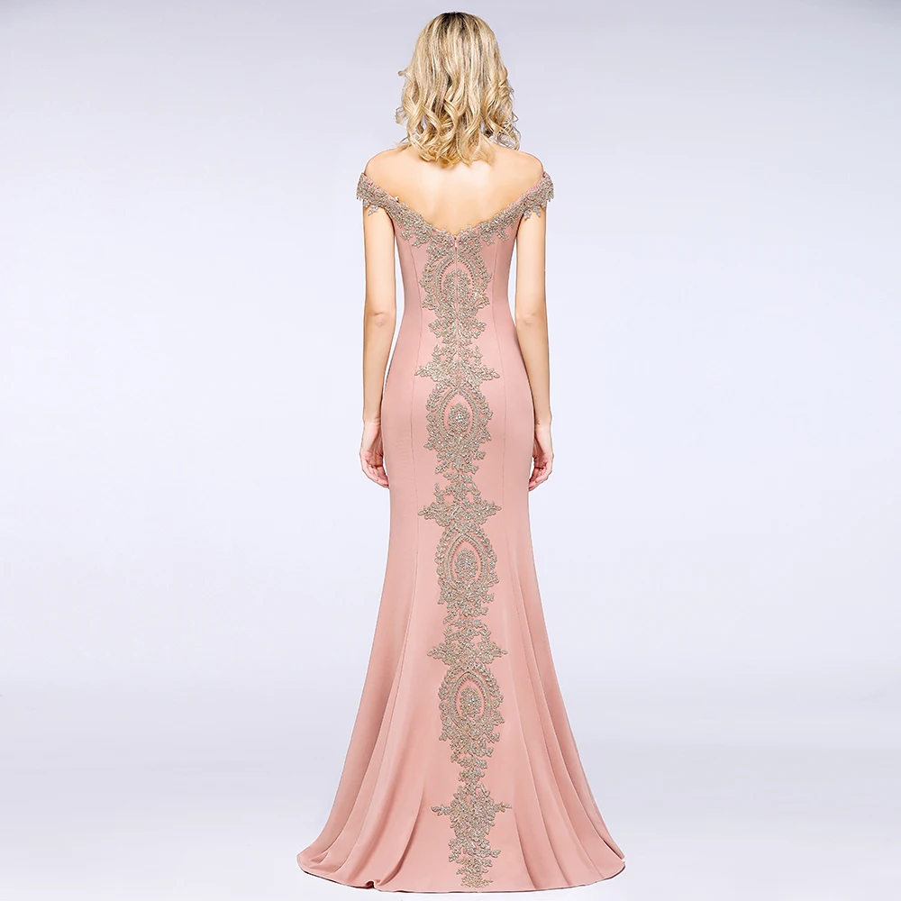 Длинное вечернее платье-Русалка цвета розового золота элегантное официальное