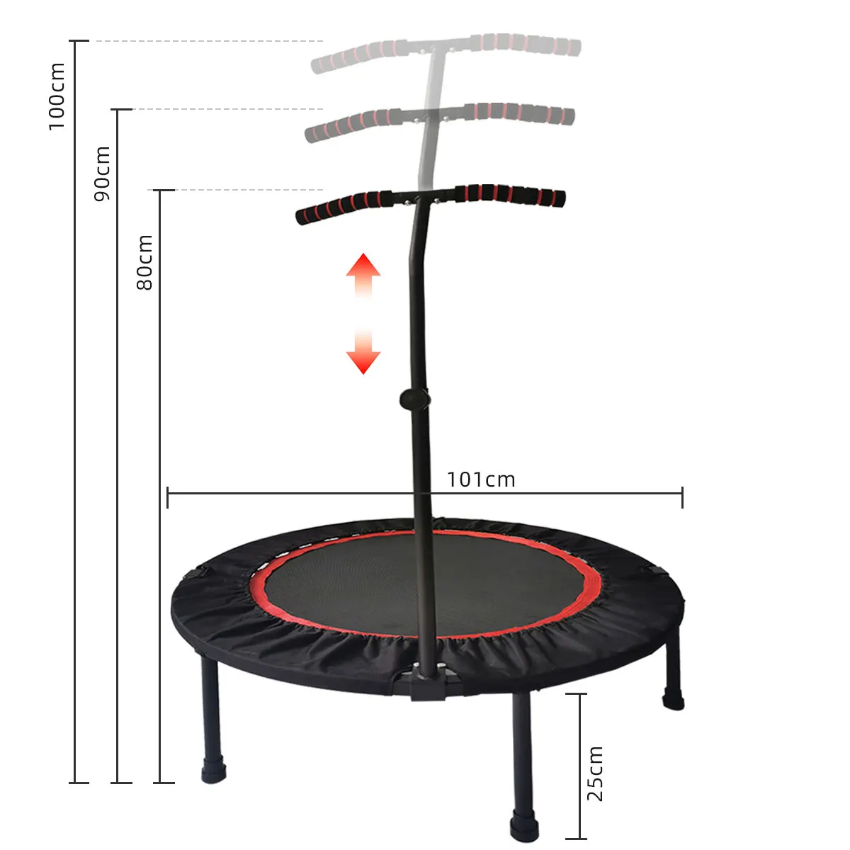 

Fitness Trampolin, Mini Trampolin 101 cm,Trampolin Indoor Kinder Mit 3 stufiger Armlehne Zur Adjustable Height 80-100cm