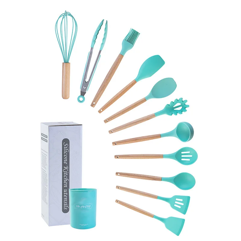 

7/10/12 шт. силиконовых кейсов Пособия по кулинарии набор посуды с антипригарным покрытием шпатель лопата с деревянной ручкой Пособия по кулин...