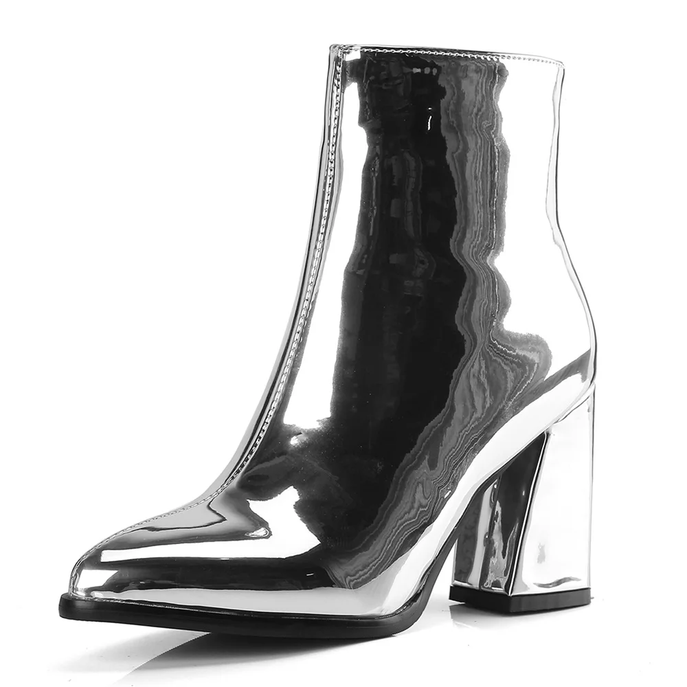 Женские ботильоны серебристые черные пикантные женские ботинки на высоком