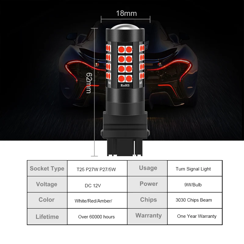 

ANMINGPU 2PC Signal Lamp 3157 Led 3156 P27W P27/7W 3030SMD T20 7440 W21W W21/5W 7443 Reserve Light Brake Light Turn Signal 12V