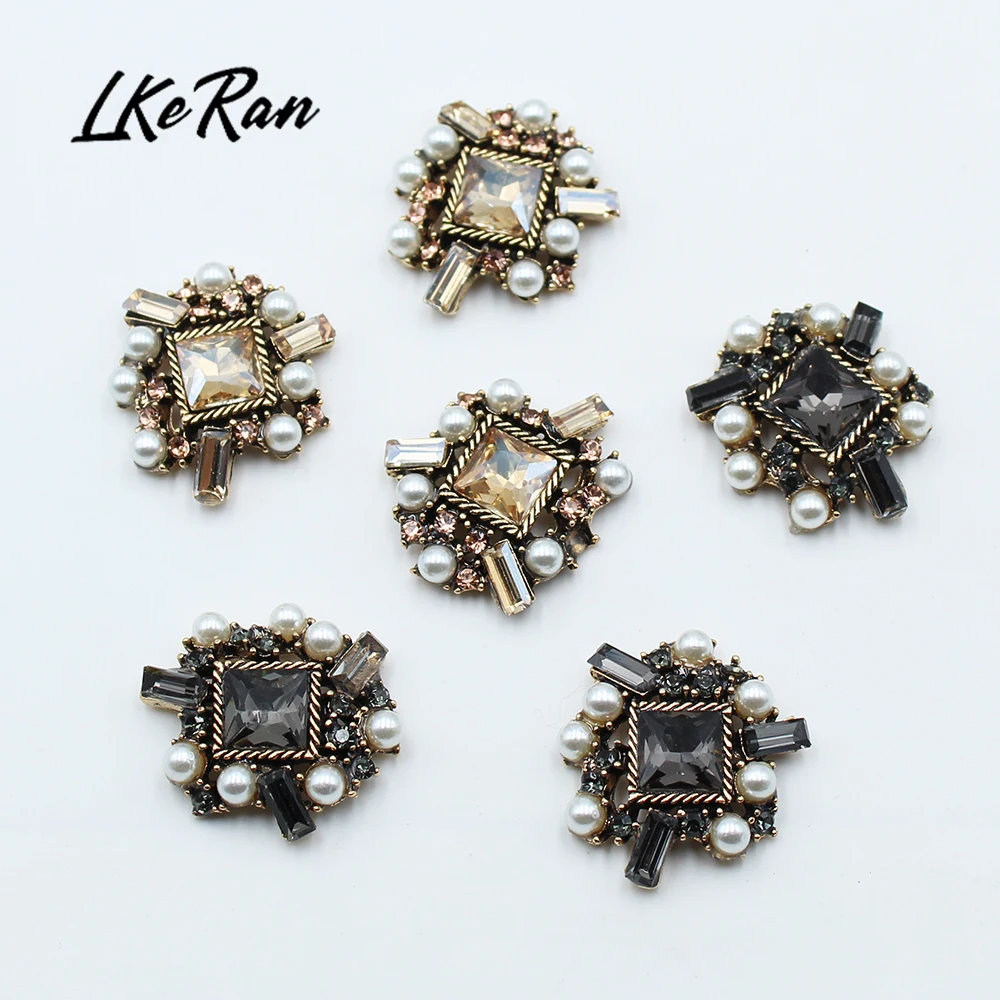 

Creative 5Pcs 30MM Two-Color Crystal Rhinestone Buttons Flat Alloy Pearl Embellishment Handicraft Diy Decoration Accessories