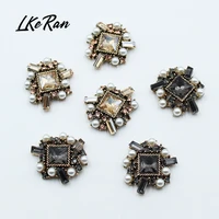 creative 5pcs 30mm two color crystal rhinestone buttons flat alloy pearl embellishment handicraft diy decoration accessories