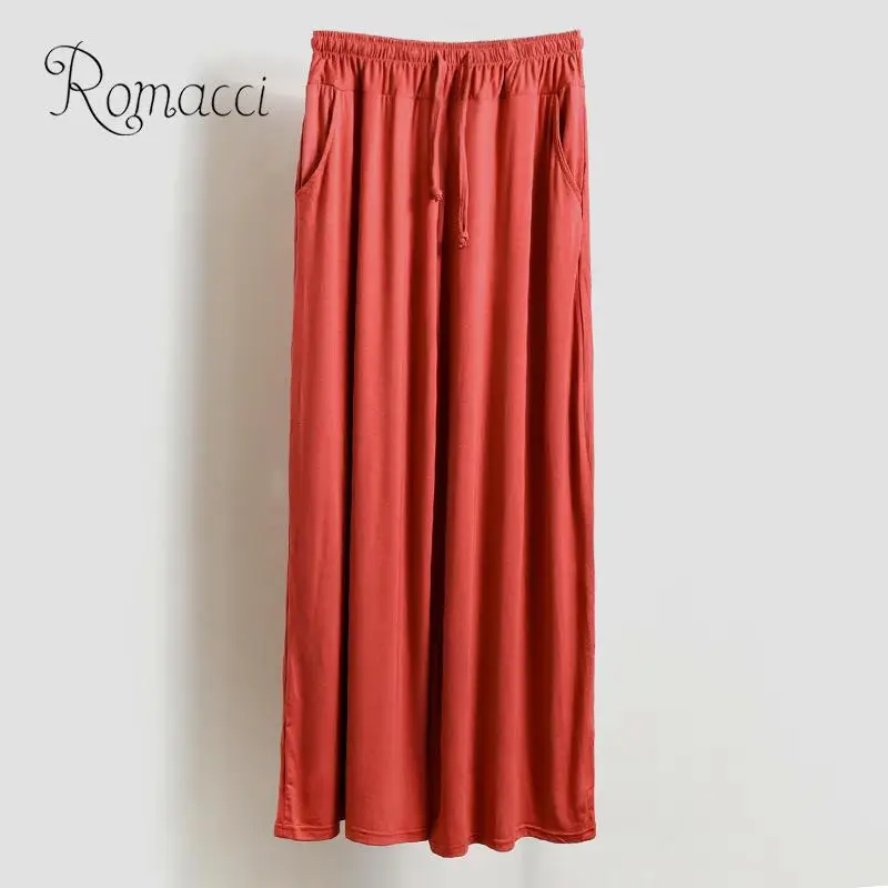 Модные женские осенние брюки из модала с широкими штанинами однотонные прямые