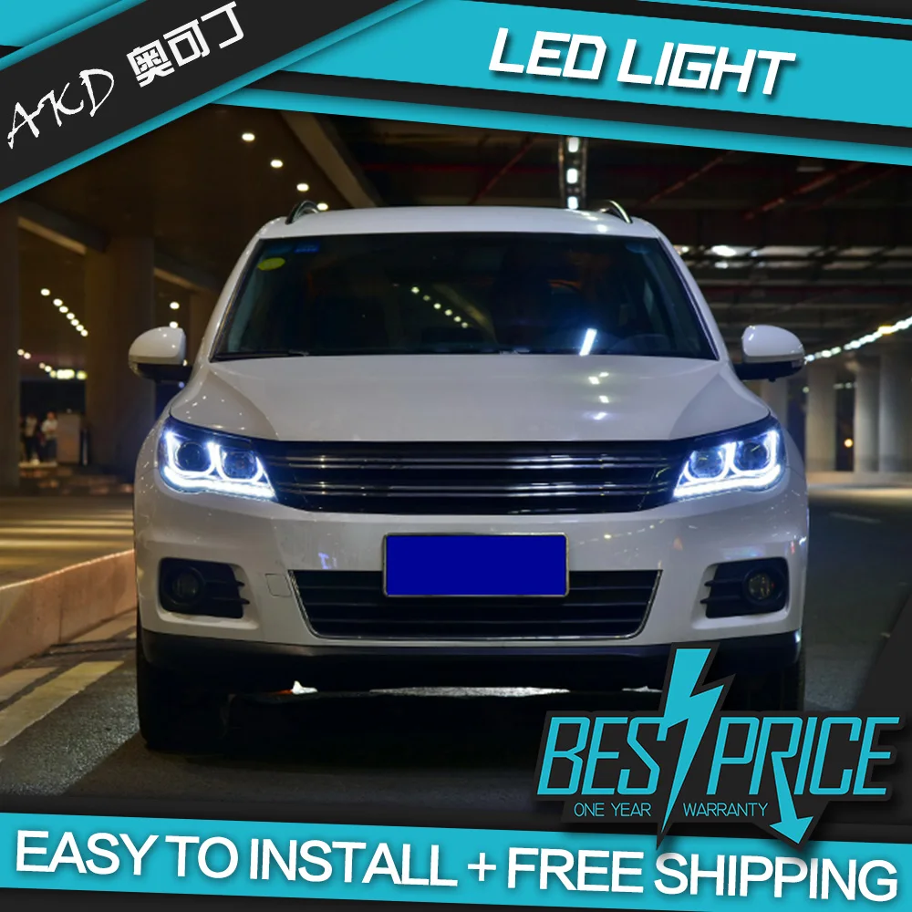 AKD тюнинг Автомобильная фасветильник для Volkswagen Tiguan 2010 2012 светодиодный ная фара DRL
