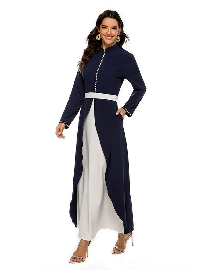 European and American New Middle East Stitching Dress Contrast Color Beaded Fashion Long Skirt Robe Muslim Sets Abaya | Тематическая