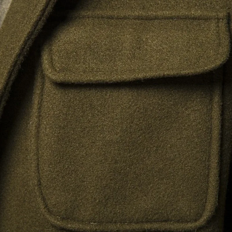 

Men Fake 2 Pieces Hooded Trench Coat Autumn Winter Zipper Woolen Coat Korean Fashion Slim Preppy Style Army Green Jacket M-2XL