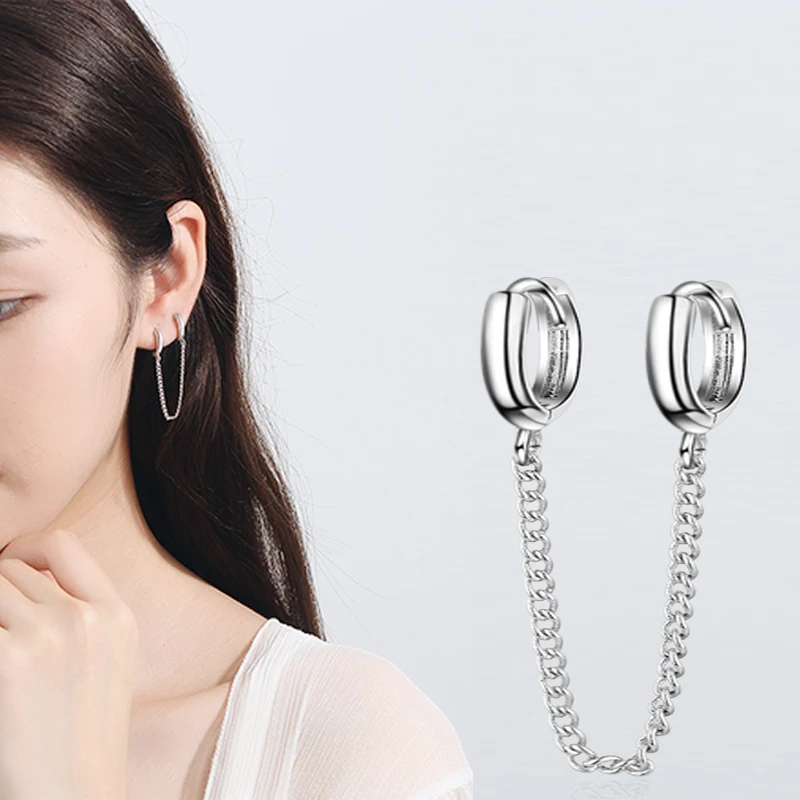 Серьга-цепочка Длинная женская двойная круглая из стерлингового серебра 925 пробы
