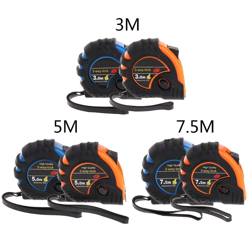 

5m 7.5m Retractable Tape Measure 3-Way-Lock Metric Rubber Measuring Tape Rule