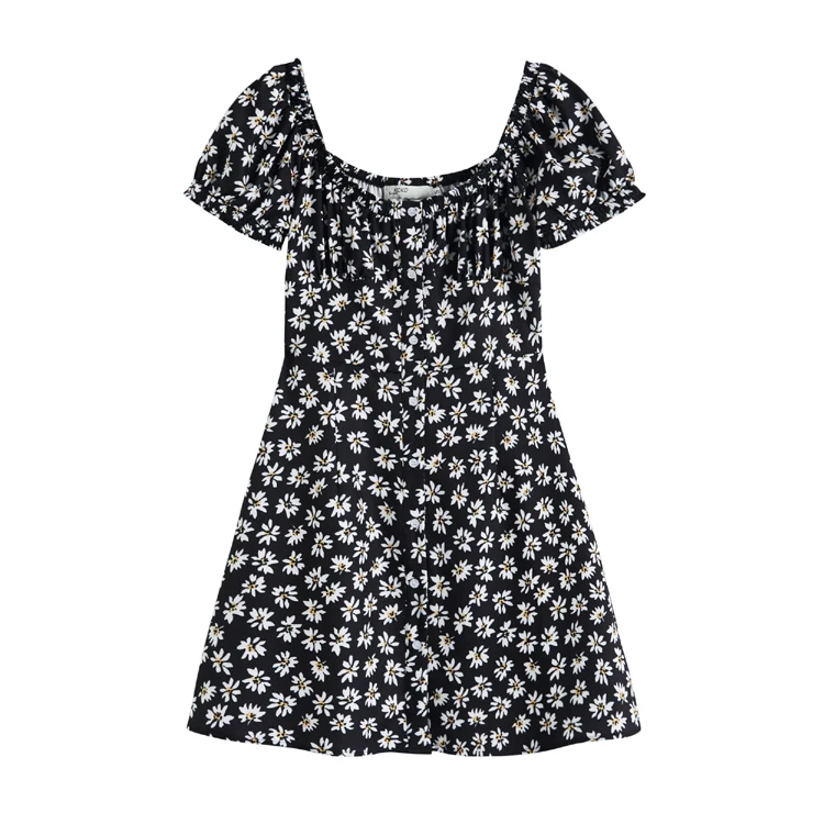 

COIGARSAM French Style Print Women Mini dress Summer Dresses Floral 4136