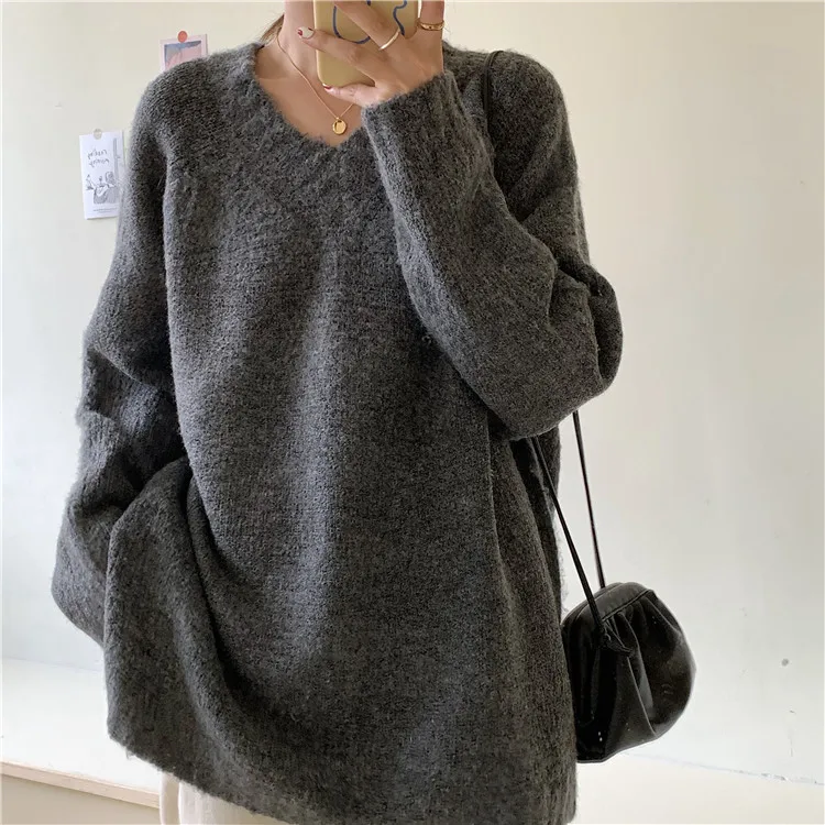 

2022 Women Knitting Fashion Pullover Sweater Female Long Sleeve Loose Knitted Outerwear Sueter Mujer Winter Knitwear Jumper B27