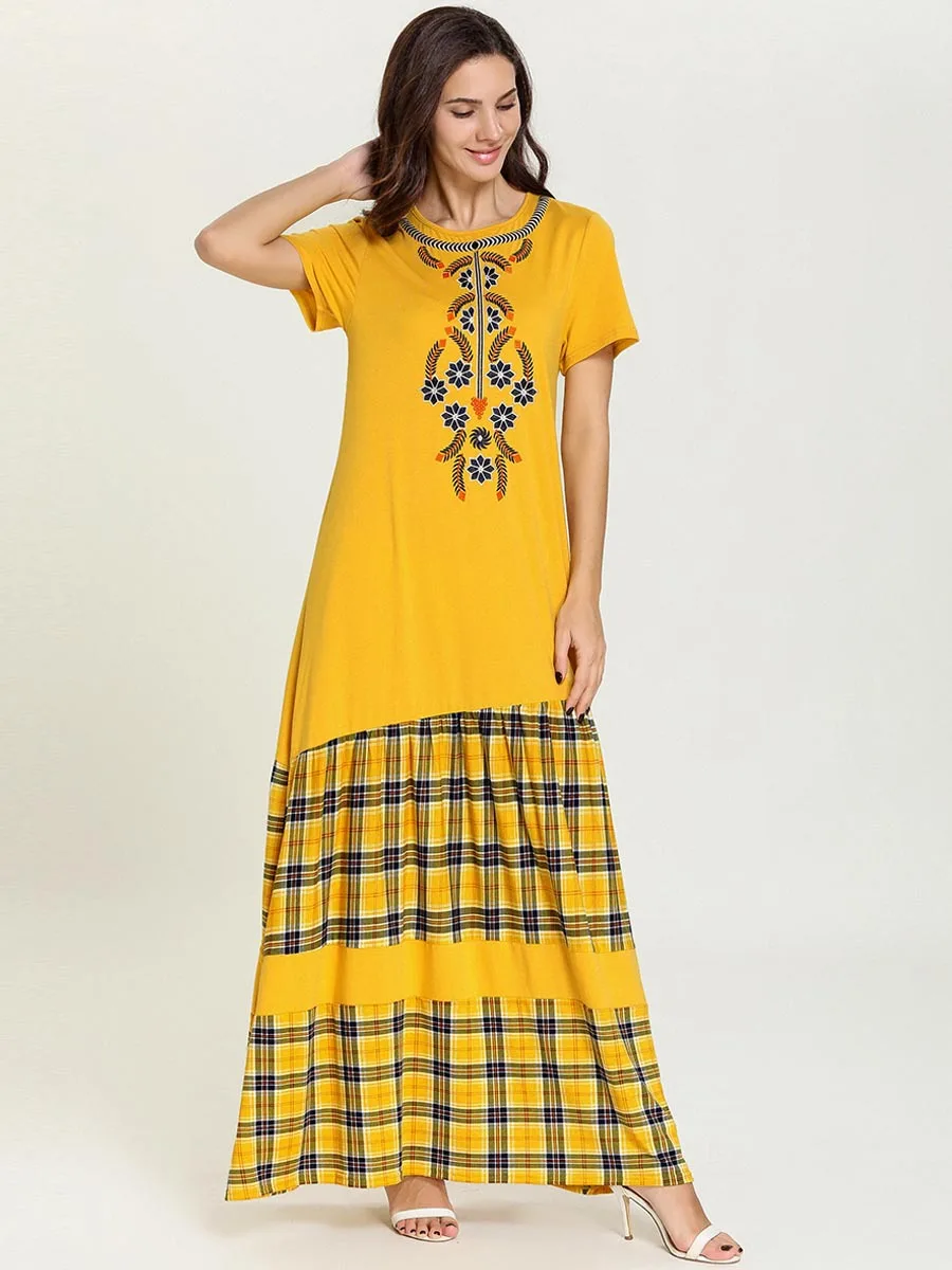 Мусульманское платье с вышивкой и коротким рукавом модное повседневное Caftan Marocain