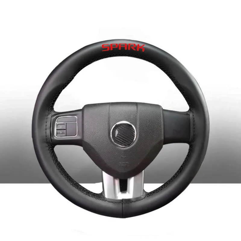 

15 Inch Genuine Leather Braided Steering Wheel Cover for Chevrolet Spark Car Interior Accessories
