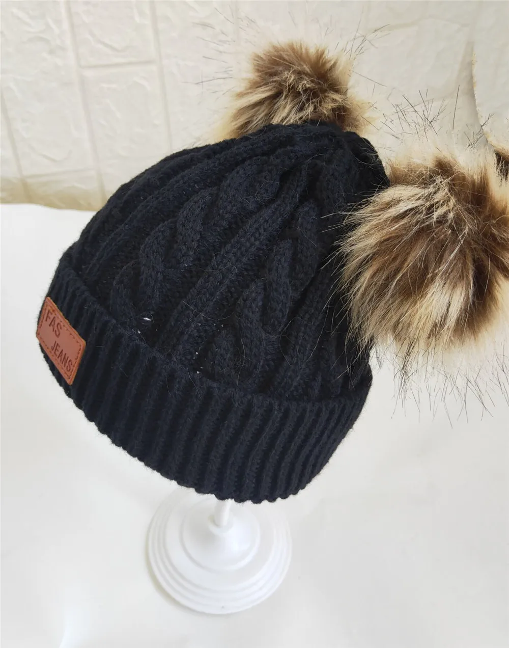 Новинка 2020 года шерстяная шапка с двумя помпонами для детей от 1 до 8 лет вязаная