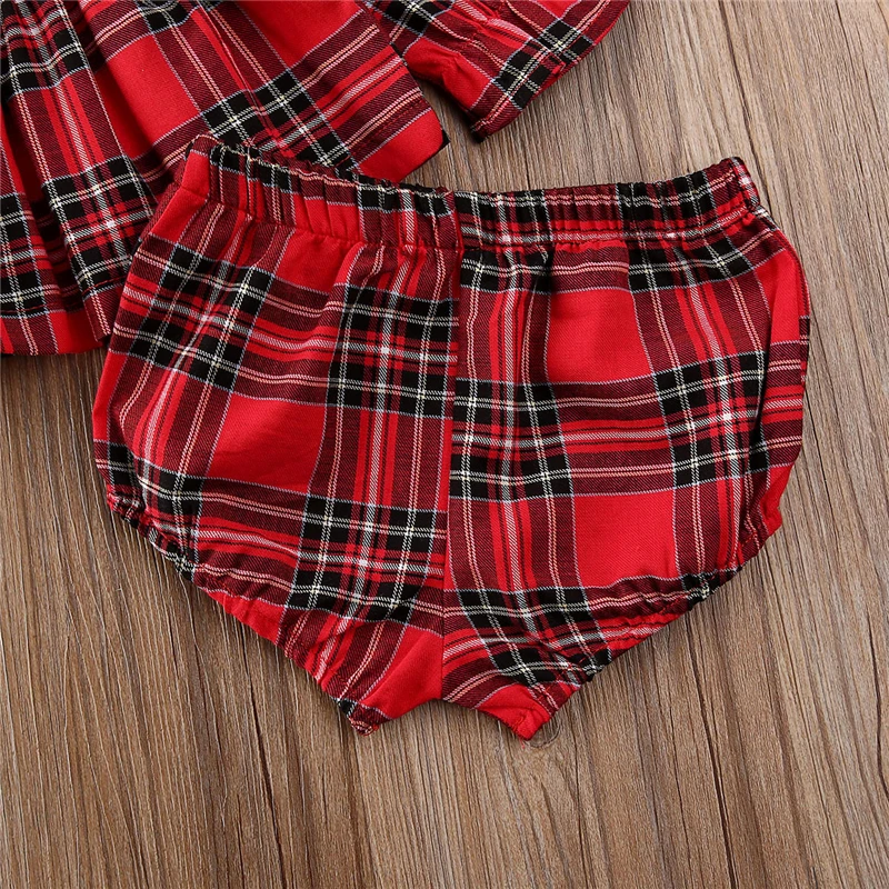 Красная клетчатая Одежда для новорожденных девочек платье-рубашка с длинными