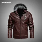 Мужская мотоциклетная куртка из ПУ кожи, на флисе, с воротником-стойкой