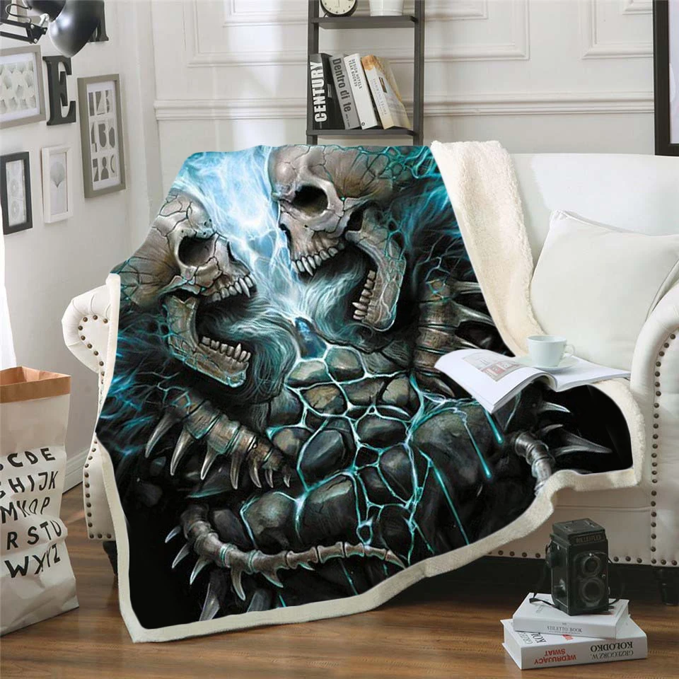Bedding Outlet Skull Plush Blanket Sherpa Gothic Black White Mystic Bed For Boy Mantas De Cama style-008 | Дом и сад