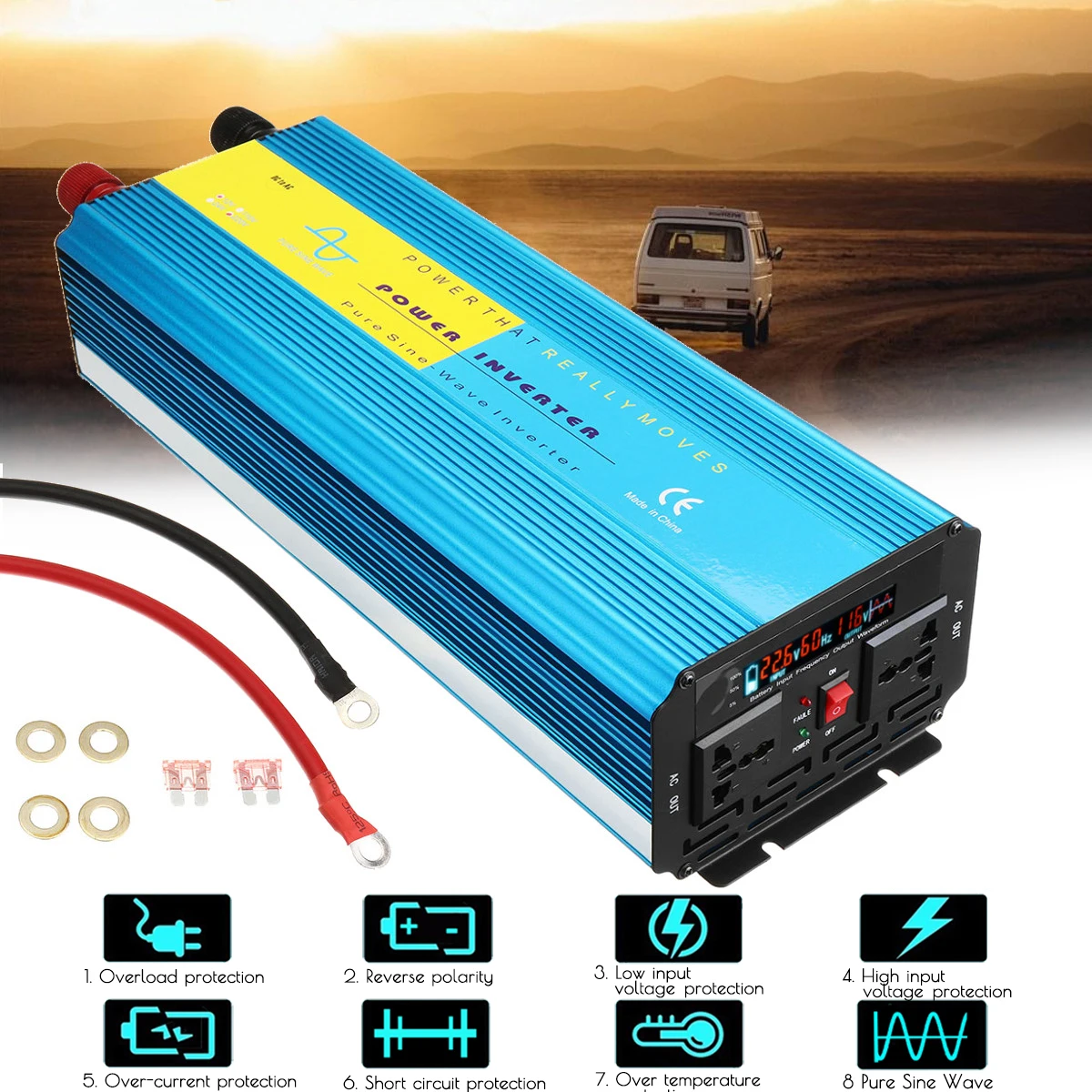 

5000W Car Inverter Pure Sine Wave Inverter DC12V/24V to AC 110V/220V 60Hz Power Converter Booster Solar Household