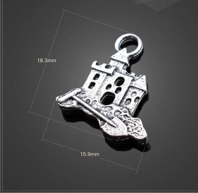 

Factory price 50 PCS/Lot 18.3mm*15.9mm jewelry handmade antique silver plated tibetan house castle charms