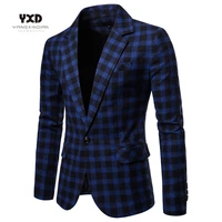 spring autumn new suit for mens plaid suit jacket mens blazers male casual slim fits coat brand clothing plus size blue blazer