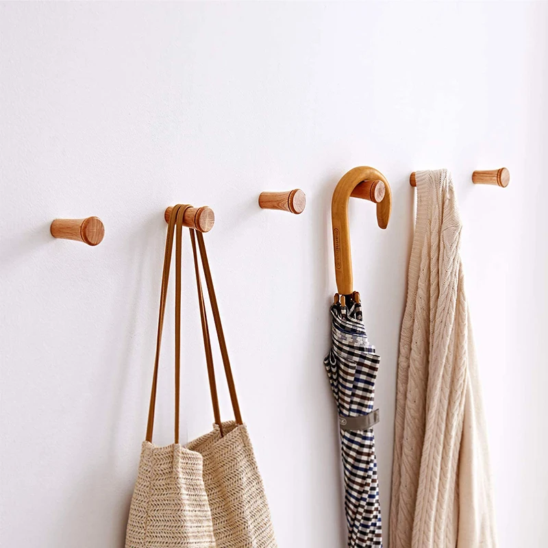 

Natural Wood Coat Hooks Rustic Wall Mounted Robe Rack Heavy Duty Entryway Hat Bag Hanger
