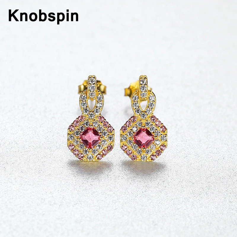 

Knobspin 100% 925 Sterling Silver 2021 Simple Vintage Geometric Ruby Charm For Women Earrings Fine Jewelry Holiday Wedding Party