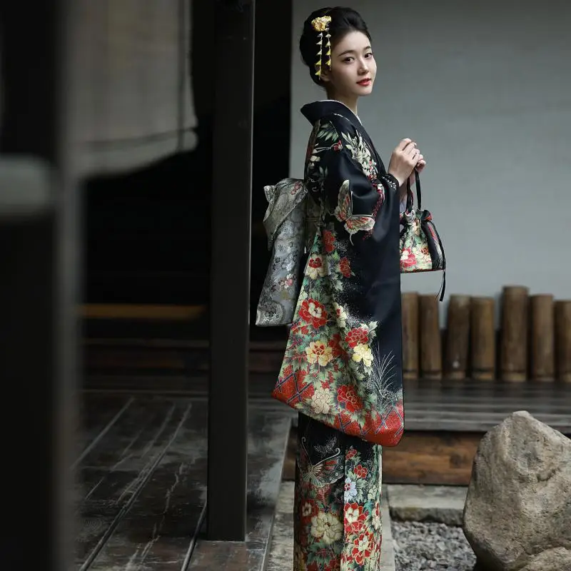 Japanese Traditional Kimono Women Dress Oriental Elegant Yukata Woman New Year Festival Kimono Obi Vintage Cosplay Costumes
