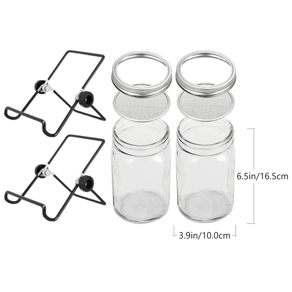 

1 Set Stainless Steel Mesh Lid Mason Jars Sprouting Jars Kit with Racks (Transparent)