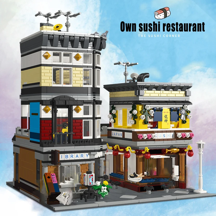 Конструктор MOC суши-угол с фигурками конструктор сделай сам из серии городская