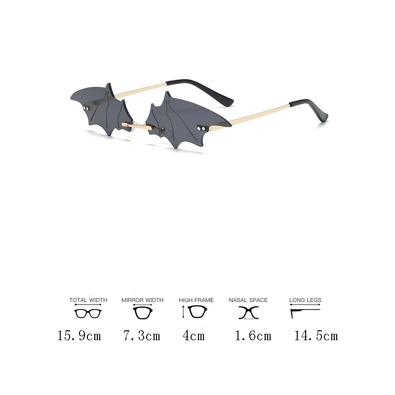 

Black bat Sunglasses Women Luxury Brand New Rimless Punk Sun Glasses Bat Shape Unique Eyeglasses Men