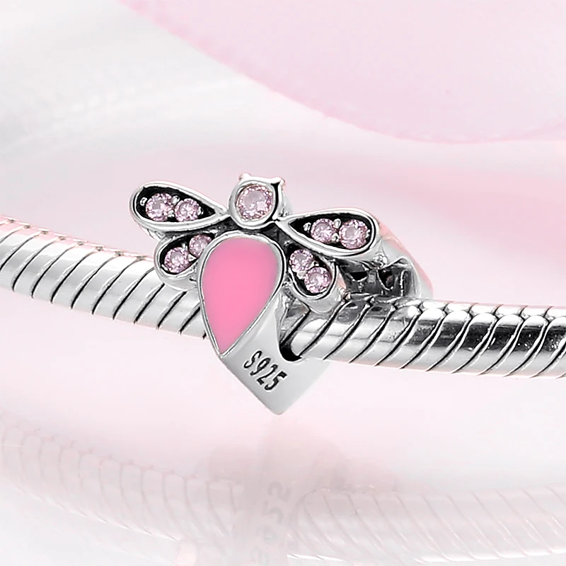 100% настоящие серебряные бусины 925 пробы браслеты с подвесками в виде стрекозы