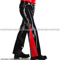 black and red sexy latex leggings with front side zippers rubber pants trousers bottoms ck 0082