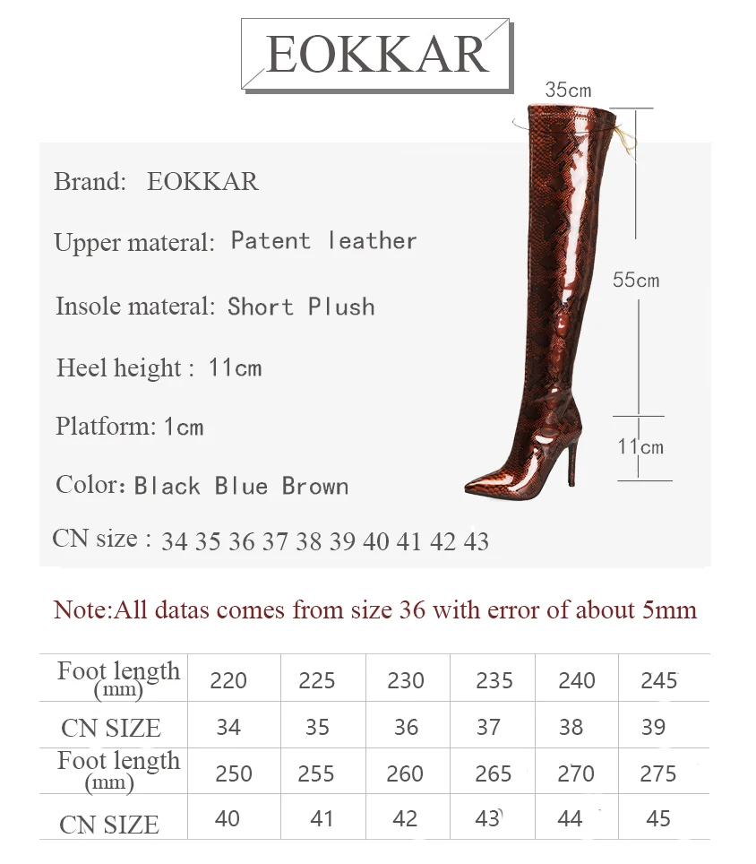 Eokkar 2020 Women Over The Knee High Boots Pointed Toe Thigh High Heel All Match Patent Leather Ladies Winter Boots Size 34-43