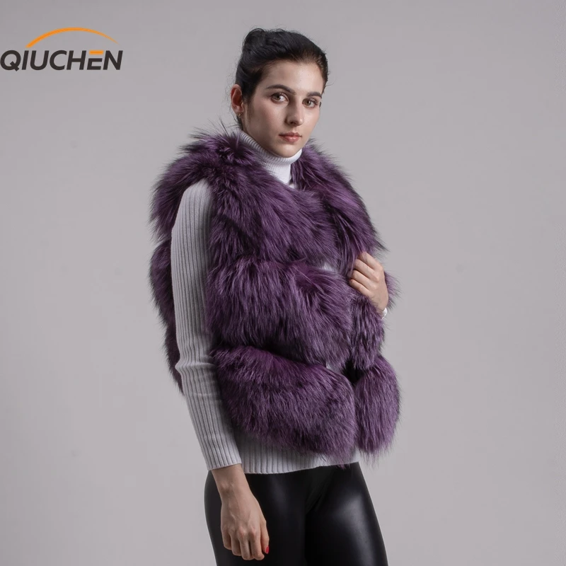 QIUCHEN PJ8001 Женское пальто Полный Пелт натуральный Лисий мех жилет модный жилет из натуральной кожи жилет сплошной