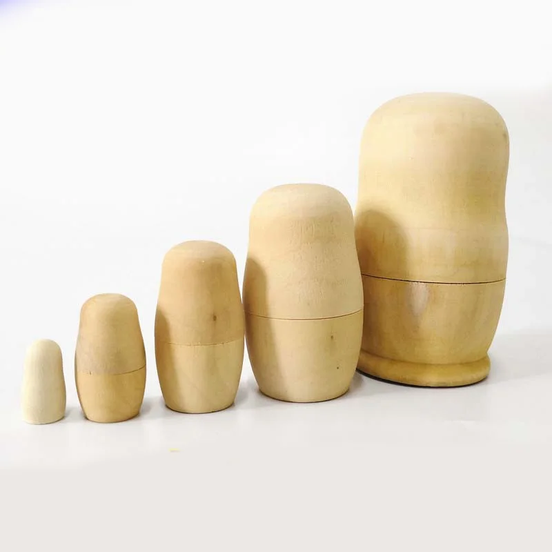 

5pcs Blank Wooden Embryos Russian Nesting Dolls Toy Unpainted Matryoshka Doll DIY Paint Skill Training For Children Gift