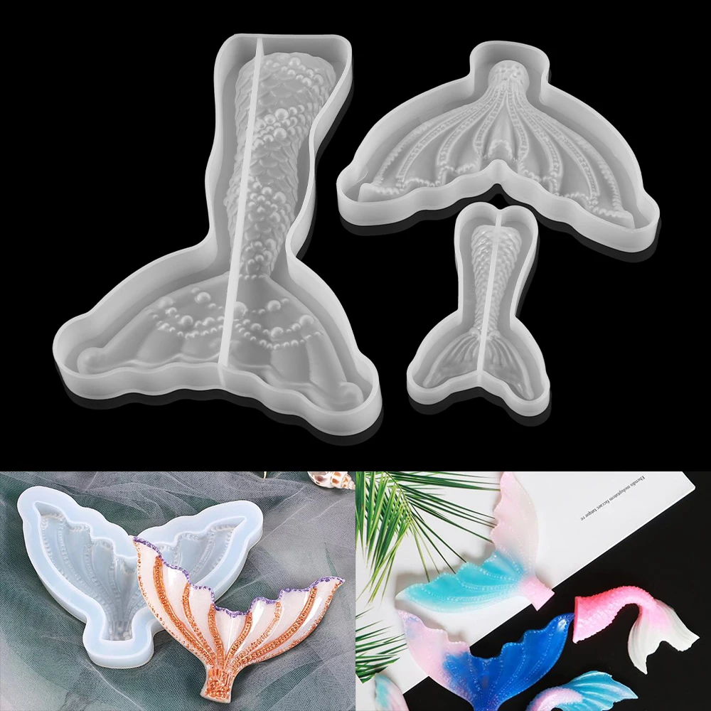 

3D Fish Tail Crystal Epoxy Resin Mold Mermaid Fish Tail Shape Fondant Plaster Casting Mould for DIY Resin Crafts Home Ornaments