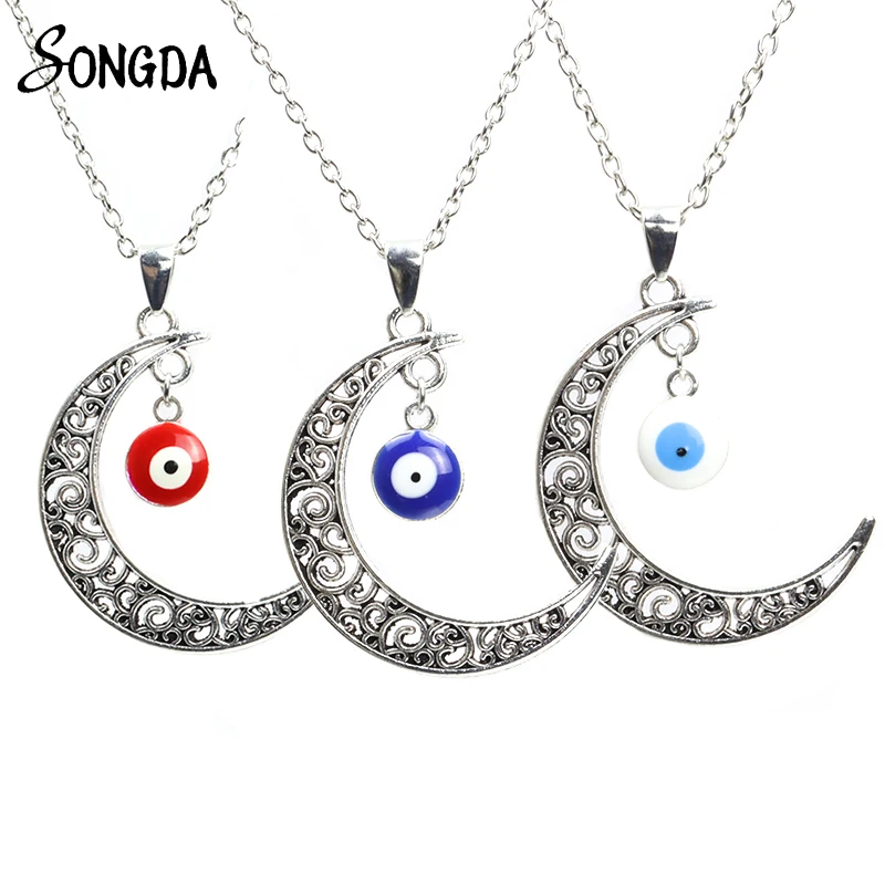 

Blue Turkish Evil Eye Moon Crescent Necklace For Women Men Amulet Evil Nazar Eye Charm Clavicle Necklace Lucky Jewelry Wholesale