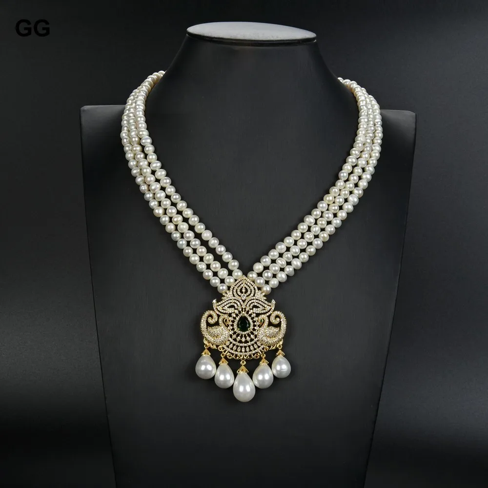 GG ювелирное изделие 19 дюймов 3 нити искусственный белый жемчуг ожерелье с