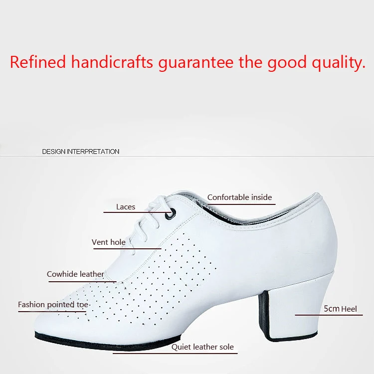 

Cowhilde Leather Split Soles Middle Heel Women's Ballroom Dance Shoes Teacher's Shoe Girls Tango Latin Dance Shoes White Red