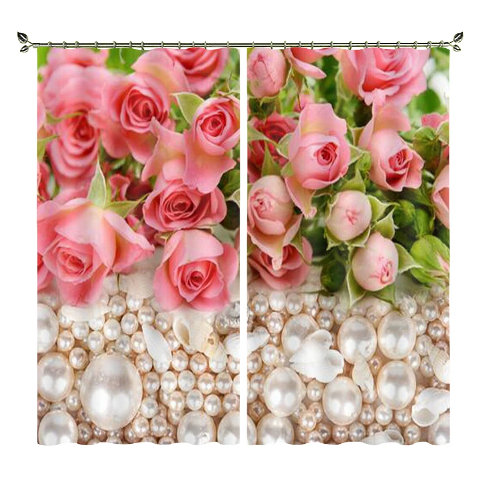 

Decorative Picture Series Pink Roses Personalized Clear Picture High-quality Blackout Curtains Suitable For Bedroom Living Room