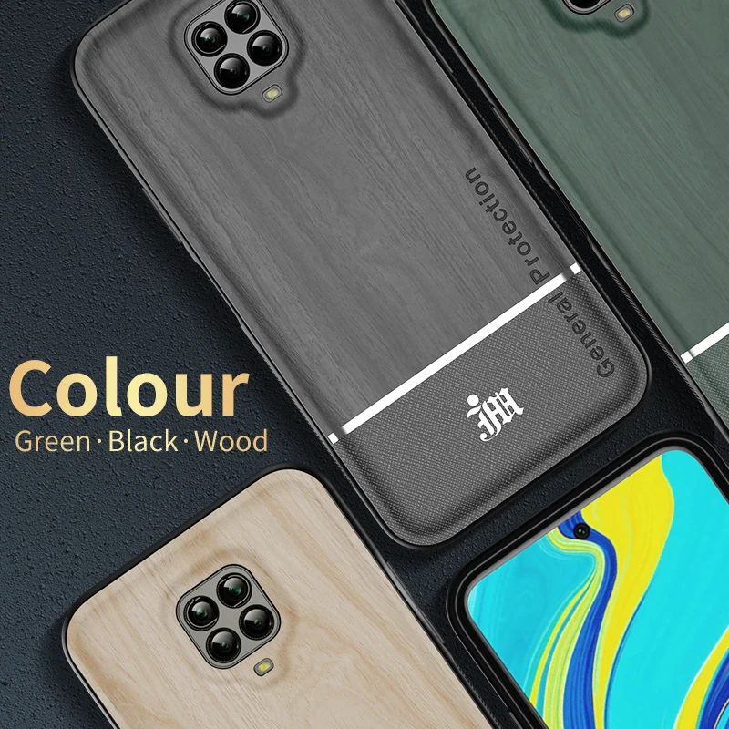 Bionic Wood Grain Mobile Phone Back Case For Xiaomi Redmi Note 9 Pro Max 9S 9T T Car Magnetic Adsorption Ring Bracket Cover