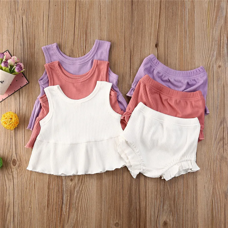Комплект летней одежды для новорожденных девочек однотонный вязаный жилет без
