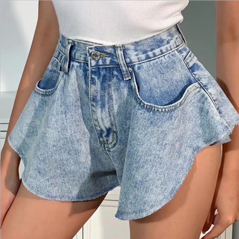

Women Shorts High Waist Flare Sexy Jeans Shorts Vintage Solid Streetwear Slim Denim Short Pants 2021 Fashion